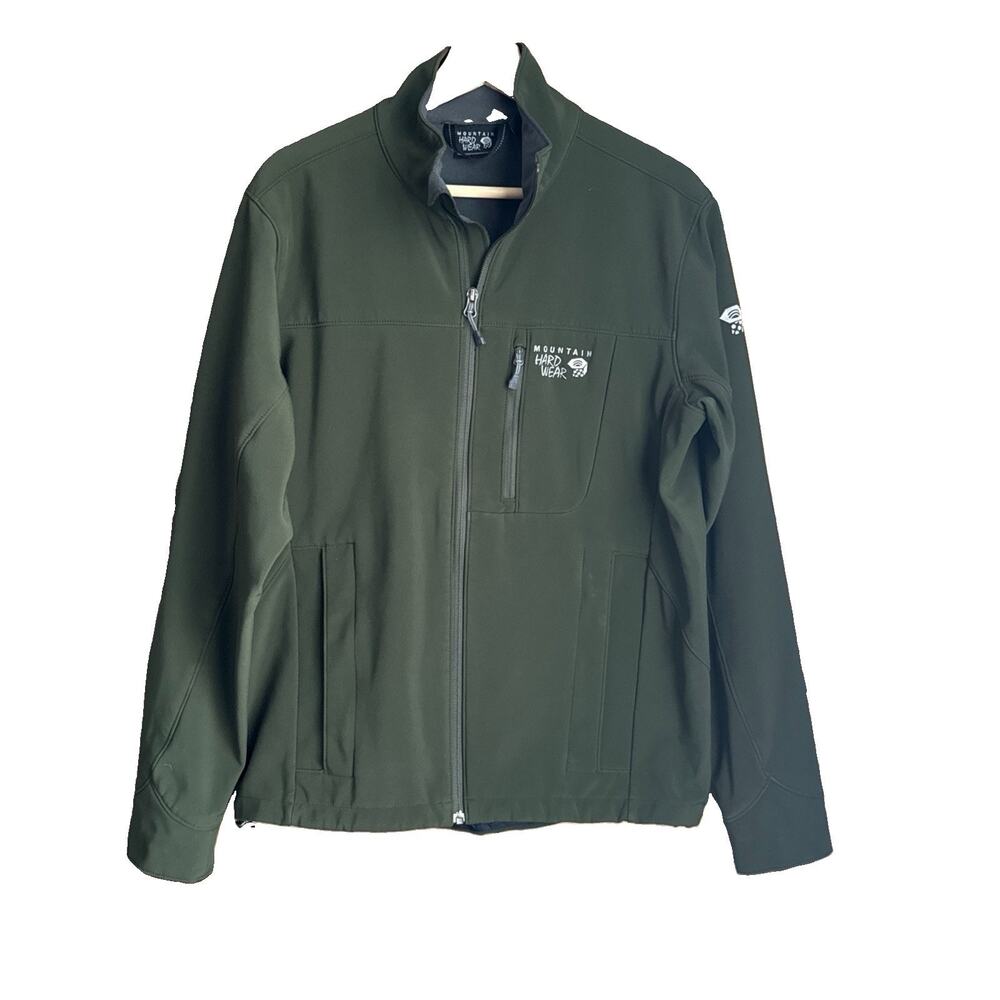 Mountain Hardwear Softshell Jacket Mens Medium Olive Green Fleece Lined Full Zip